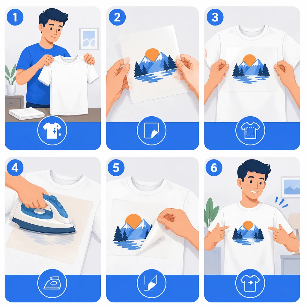 Khách hàng ủi hình in lên áo trơn tại nhà bằng bàn ủi thường
