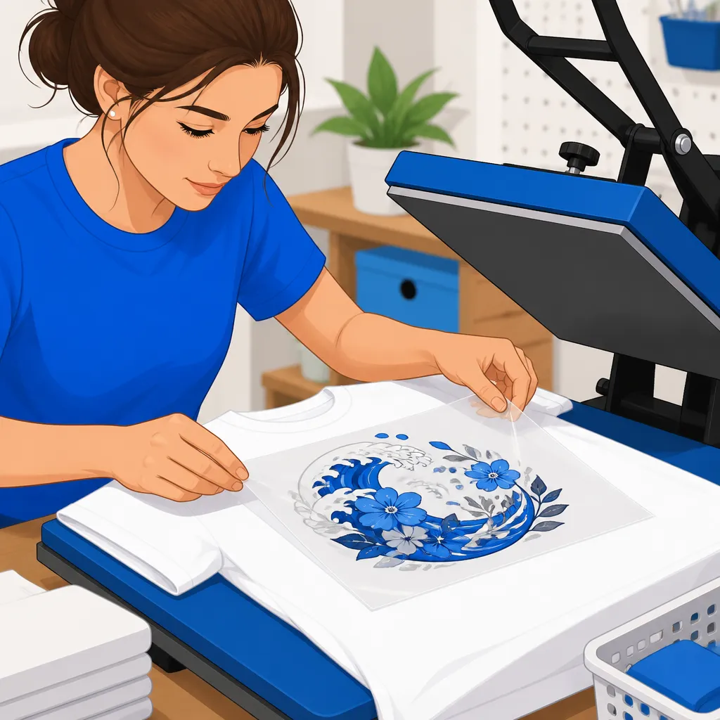 Đặt hình in pet chuẩn bị ép lên áo