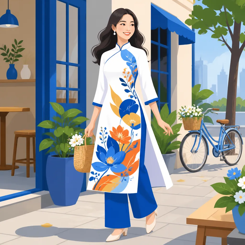Áo dài cách tân hoàn thiện với hình in đẹp