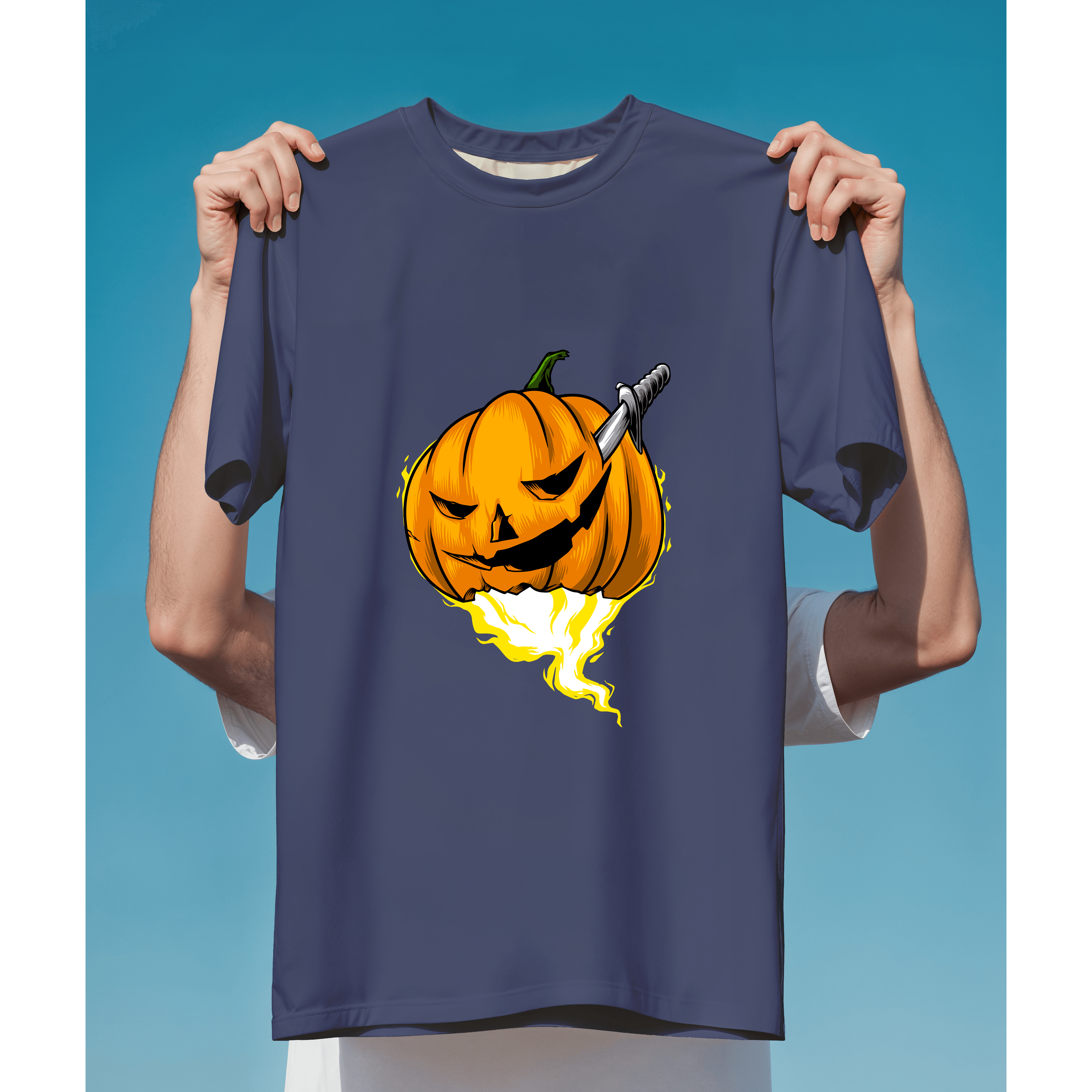 Bí ngô Halloween đáng sợ với lưỡi dao và lửa