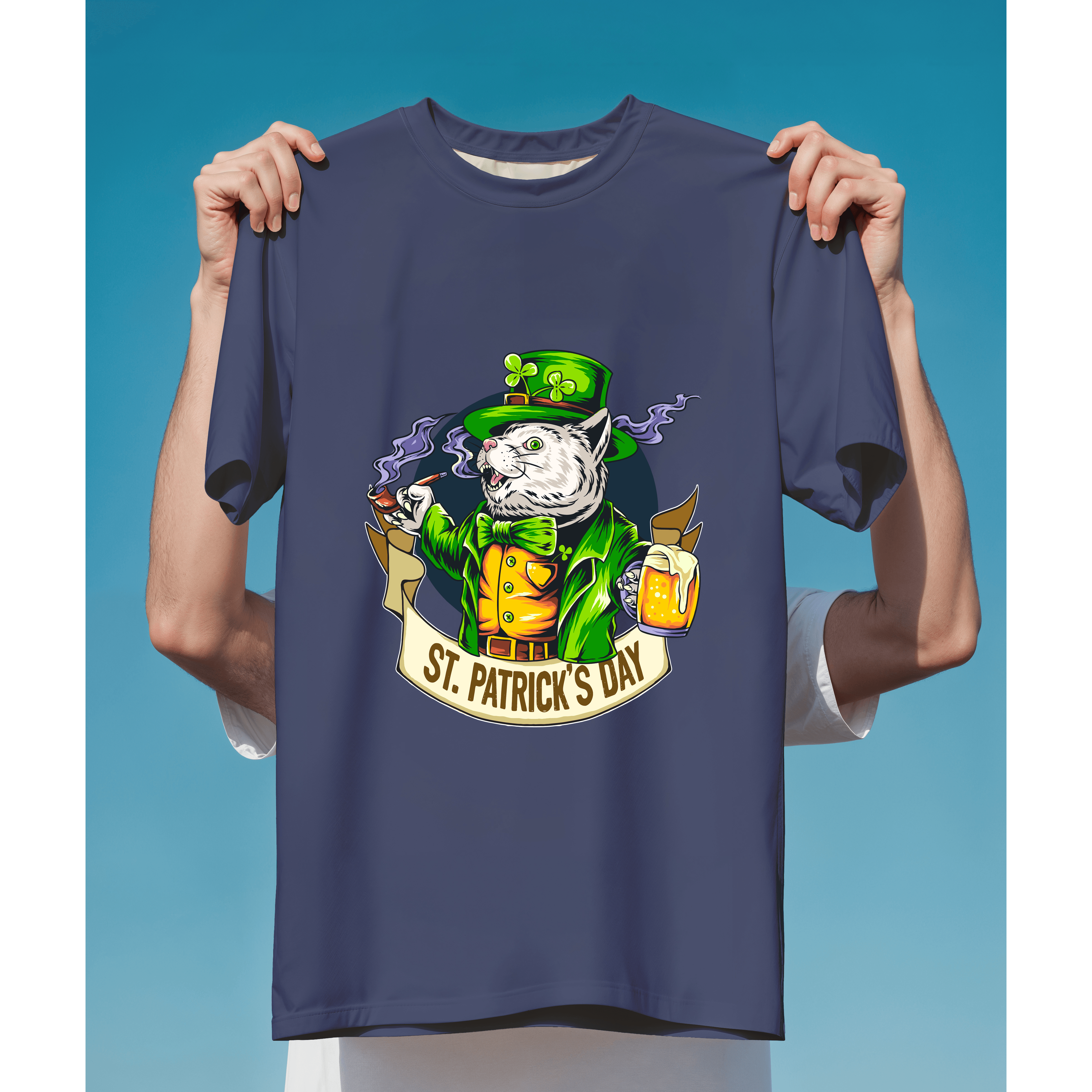 Mèo quý tộc phong cách St. Patrick's Day uống bia hút tẩu