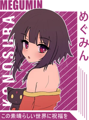 Hình ảnh cô gái anime Megumin với mái tóc nâu, mắt tím, mặc áo đỏ, bên cạnh là chú mèo đen dễ thương.