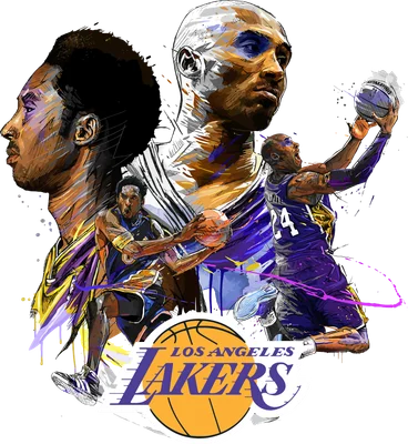 Hình ảnh nghệ thuật Kobe Bryant thi đấu bóng rổ cùng logo Los Angeles Lakers