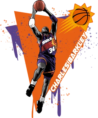Hình vẽ Charles Barkley đang úp rổ bóng rổ, mặc áo đấu Phoenix Suns số 34.