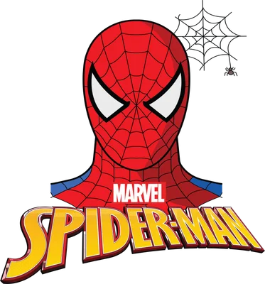 Hình ảnh biểu tượng Người Nhện Marvel với logo Spider-Man màu vàng nổi bật, có mạng nhện và nhện nhỏ.