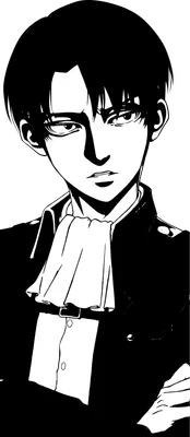 Hình vẽ nhân vật Levi Ackerman trong Attack on Titan, phong cách anime đen trắng, biểu cảm nghiêm nghị.