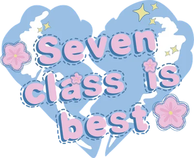 Trái tim vỡ màu pastel với chữ 'seven class is best' dễ thương