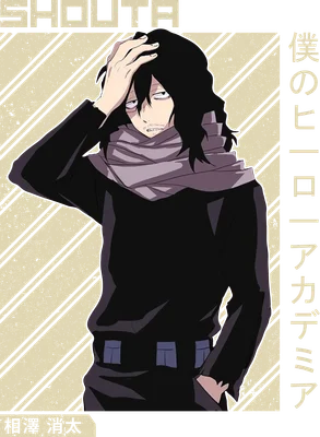 Nhân vật Shota Aizawa từ My Hero Academia, tóc đen, quàng khăn, tay đặt lên đầu, biểu cảm mệt mỏi.