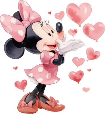 Minnie Mouse đáng yêu thổi nụ hôn gió cùng trái tim hồng bay lượn