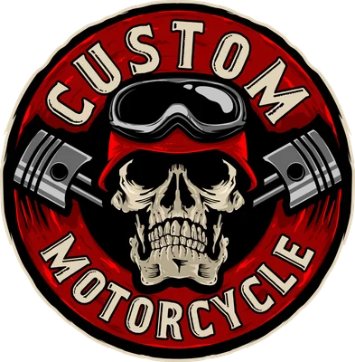 Hình minh họa đầu lâu đội mũ bảo hiểm và hai piston chéo phong cách biker mạnh mẽ