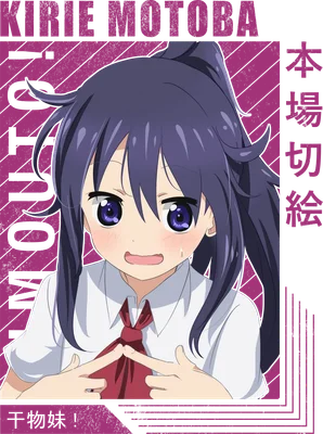 Hình ảnh anime cô gái Kirie Motoba với mái tóc tím, mắt to tròn màu tím, mặc áo sơ mi trắng và cà vạt đỏ, biểu cảm ngượng ngùng.