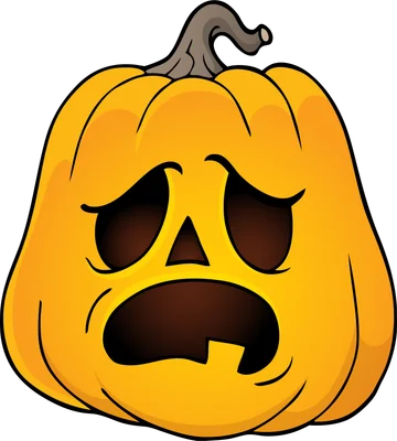Hình minh họa bí ngô Halloween với khuôn mặt buồn rầu, mắt to tròn và miệng há hốc.