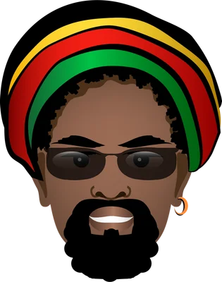 Hình minh họa chân dung người đàn ông da màu đội mũ Rasta, đeo kính râm và có râu.