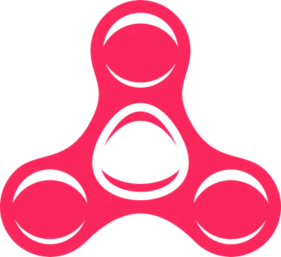 Biểu tượng con quay spinner ba cánh màu hồng neon trên nền xám.