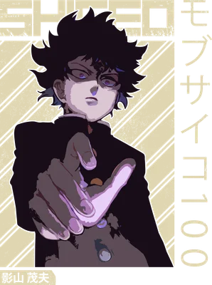 Hình ảnh Shigeo Kageyama (Mob) từ anime Mob Psycho 100, chỉ tay về phía trước với biểu cảm quyết tâm.