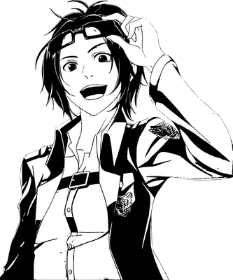 Hình vẽ nhân vật anime Hange Zoë trong trang phục quân đội, đang vui vẻ đội kính lên trán.