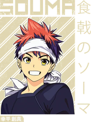 Hình ảnh chàng trai anime với mái tóc đỏ dựng, đeo băng đô trắng, nụ cười rạng rỡ, mặc áo tối màu.