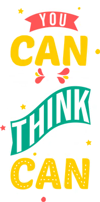 Hình ảnh typography với câu nói truyền cảm hứng 'YOU CAN if you THINK YOU CAN' trên nền xám, trang trí sao và chấm bi.