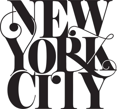 Thiết kế chữ "New York City" với font chữ serif cổ điển, màu đen trên nền xám.