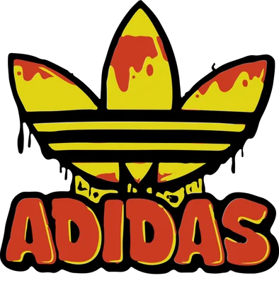 Logo Adidas với phong cách graffiti, màu vàng và đỏ, có hiệu ứng chảy sơn.