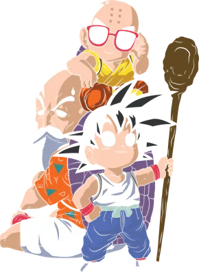 Hình ảnh chibi ba nhân vật Dragon Ball: Goku, Krillin đeo kính râm và Master Roshi.