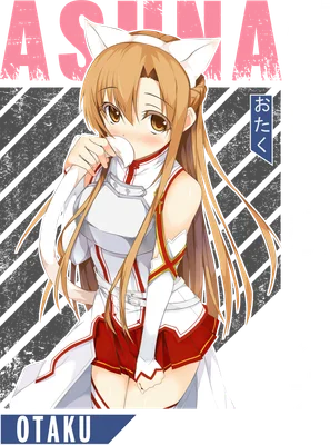 Hình ảnh Asuna Yuuki, nhân vật anime dễ thương với tai mèo, trang phục trắng đỏ, đang cầm một mảnh vải.