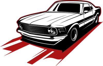 Hình minh họa xe hơi cổ điển màu trắng đen với hiệu ứng bóng đỏ, phong cách retro.