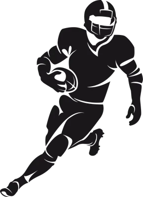 Hình ảnh silhouette đen của một cầu thủ bóng bầu dục đang chạy, tay cầm bóng.