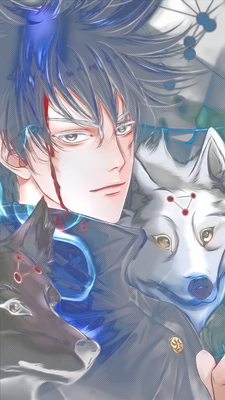 Megumi Fushiguro trong Jujutsu Kaisen cùng hai linh thú sói trắng và đen