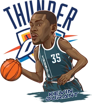Hình vẽ hoạt hình cầu thủ bóng rổ Kevin Durant của đội Thunder đang cầm bóng.