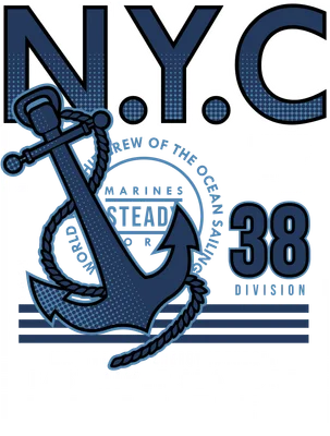 Thiết kế đồ họa mỏ neo N.Y.C phong cách hàng hải với tông màu xanh navy và xám