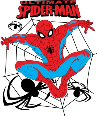 Hình ảnh hoạt hình Spider-Man đang bay trên mạng nhện, với dòng chữ 'ULTIMATE SPIDER-MAN' ở trên.