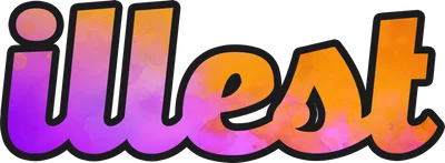 Chữ 'ilest' viết theo phong cách graffiti, màu gradient từ tím sang cam, viền đen.