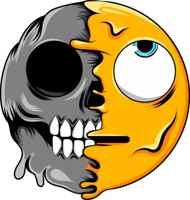 Hình minh họa mặt cười emoji tan chảy một nửa là đầu lâu phong cách nghệ thuật đường phố