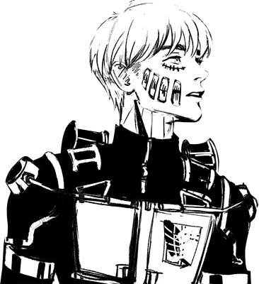 Hình vẽ tay nhân vật Armin Arlert trong Attack on Titan, mặc đồng phục quân đội, nhìn nghiêng.