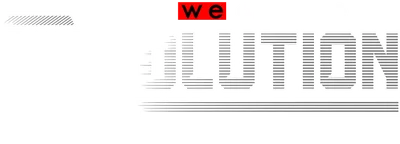 Thiết kế logo chữ REVOLUTION với slogan "towards a better life" và "we all need a" trên nền xám.