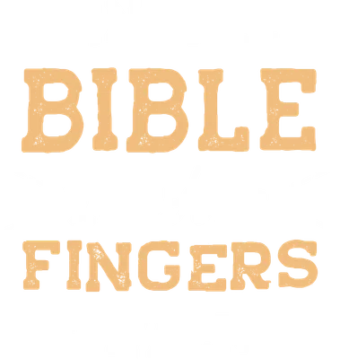 Hình ảnh chữ "IN THE BIBLE LET YOUR FINGERS WALK" màu vàng cam và trắng trên nền xám.