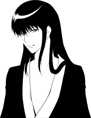 Hình vẽ nhân vật anime nam tóc đen dài, mặc áo đen, nhìn nghiêng với ánh mắt sắc sảo.
