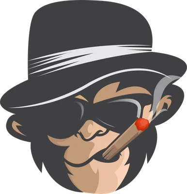 Hình ảnh minh họa khỉ đội mũ fedora đen, đeo kính râm và hút xì gà, khói thuốc tỏa ra.