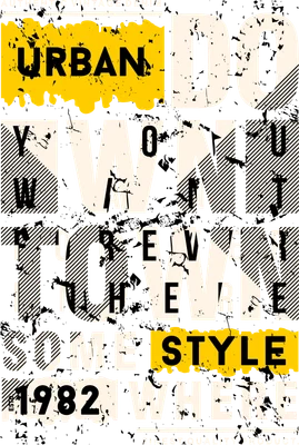 Thiết kế typography phong cách urban retro với các chữ cái lớn và các mảng màu vàng, xám, đen.