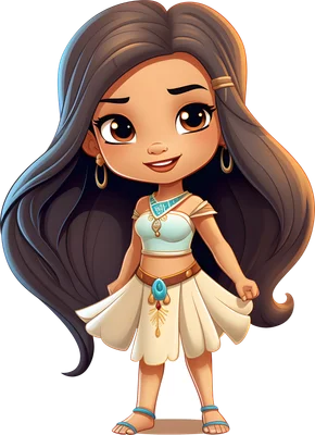 Công chúa chibi tóc dài dễ thương mỉm cười thân thiện