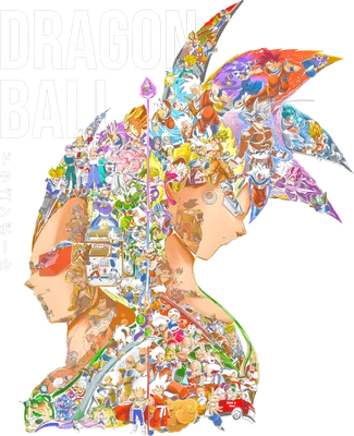 Hình ảnh ghép các nhân vật Dragon Ball thành hình ảnh Goku và Vegeta, có chữ Dragon Ball.