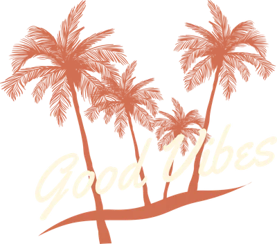 Hình in cây cọ nhiệt đới màu cam cùng dòng chữ Good Vibes phong cách retro