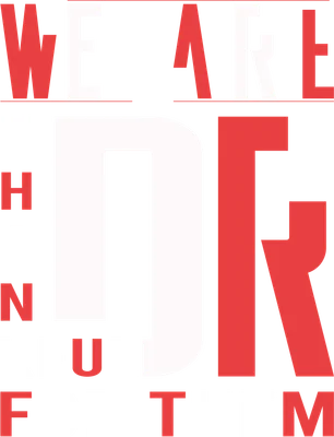 Hình ảnh typography với dòng chữ "WE ARE THANKFUL FOR THEM" màu trắng và đỏ trên nền xám.