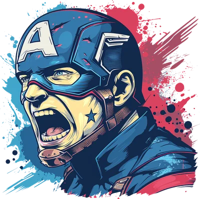 Captain America mạnh mẽ hét lớn phong cách comic art