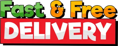 Chữ 'Fast & Free DELIVERY' màu sắc nổi bật trên nền xám