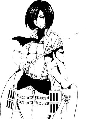 Hình ảnh Mikasa Ackerman, nhân vật anime Attack on Titan, cầm kiếm với trang phục quân đội.