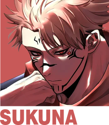 Hình ảnh Ryomen Sukuna, nhân vật anime với mái tóc vàng, đôi mắt đỏ rực và các hình xăm đặc trưng trên mặt.
