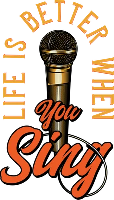 Hình ảnh chiếc microphone cổ điển với dòng chữ "Life is Better When You Sing" bao quanh.