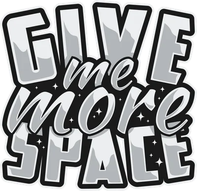 Thiết kế chữ nghệ thuật "Give me more space" với hiệu ứng 3D và các ngôi sao nhỏ.